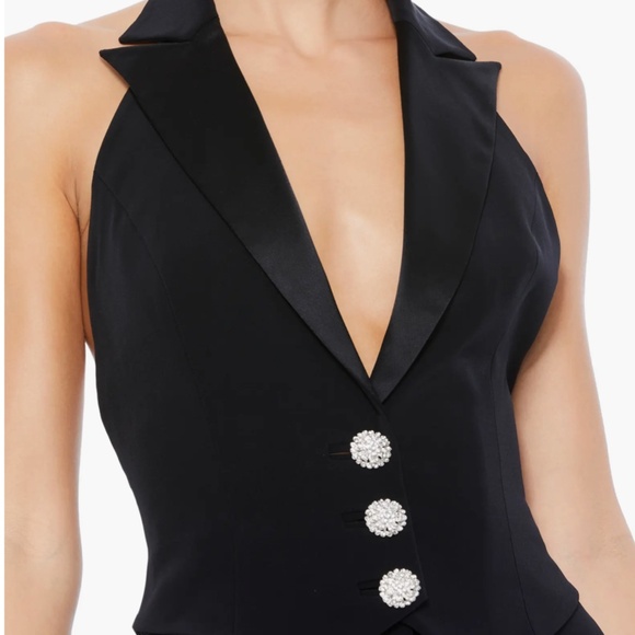 NEW IEENA for MAC DUGGAL Black PLUNGE Halter Neck TUXEDO Evening JUMPSUIT 2 - Picture 12 of 16